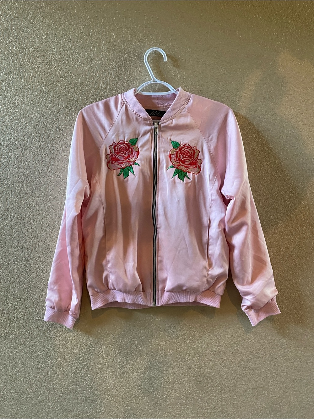 Women's Pink Embroidered Bomber Jacket